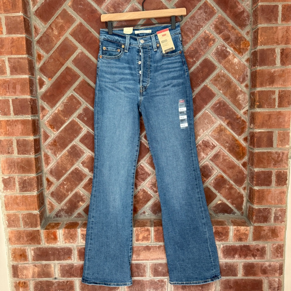 Levi's Ribcage Bootcut Jeans Womens 28 Blue Super High Rise Button Fly NWT